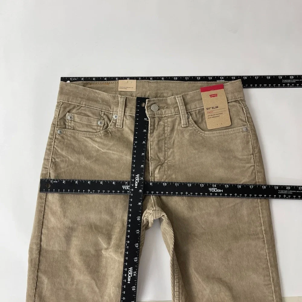 Levis 511 Pants Mens 30x30 Beige Corduroy Pinwale Slim Fit Preppy Normcore New